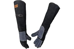 WZQH 23.6 Inches Leather Animal Handing Gloves. Multipurpose Pet Glove for Grabbing Reptile, Grooming, Trips to Vet. Puncture