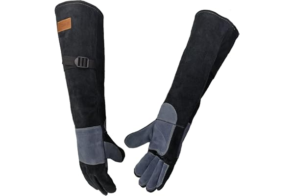 WZQH 23.6 In Leather Welding Gloves for Animal Handling,Grabbing Reptile, Grooming,Trips to Vet,BBQ,Fireplace.Puncture & Scra