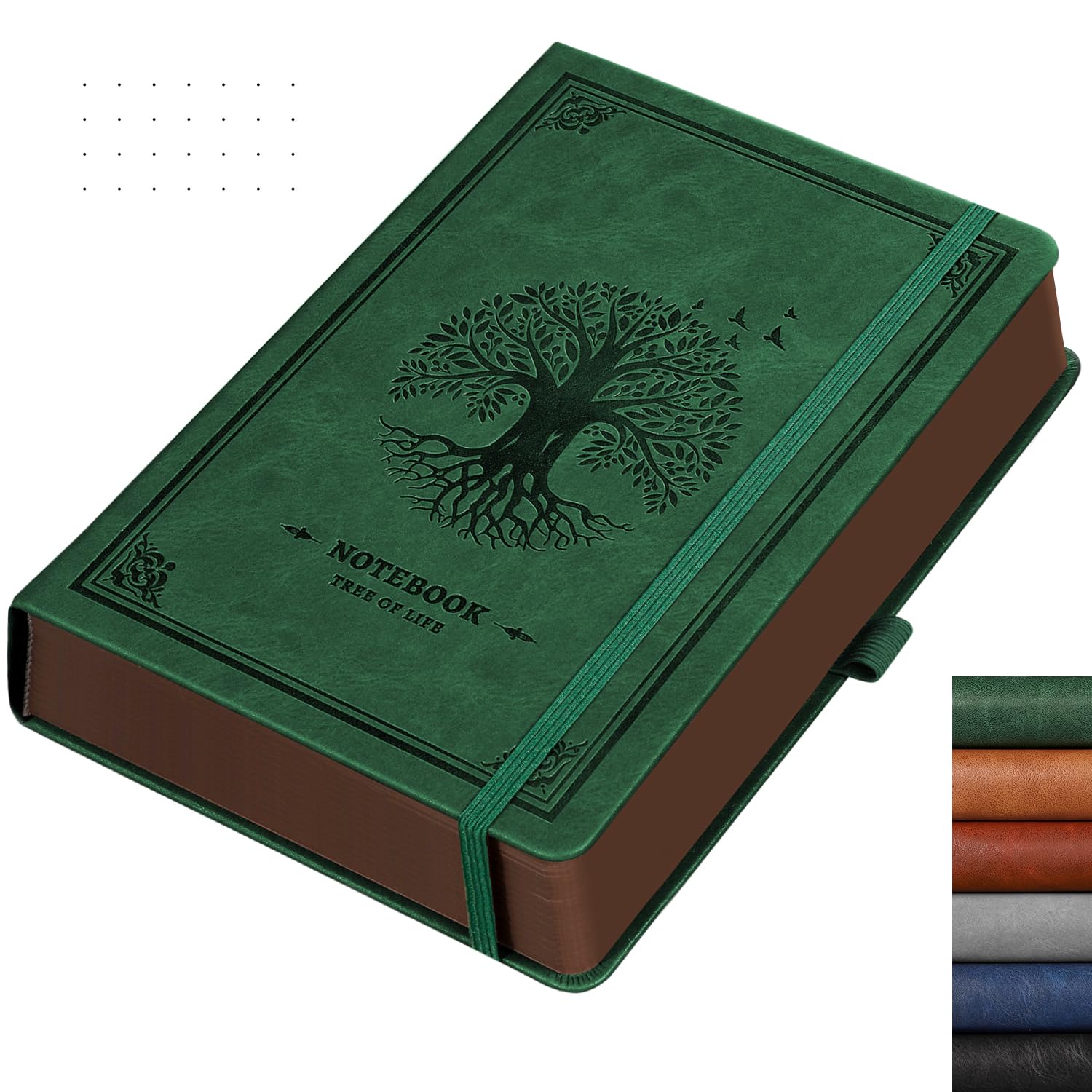 RETTACY A5 Dotted Journal Notebook, Hardcover Leather Bullet Dot Grid Journal, 256 Pages for Writing, Inner Pocket, 120gsm Paper, for Women Men Note-taking, Doodling,14.5 x 21cm-Dark Green