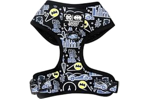 Sassy Woof Dog Adjustable Harness - Batman™ - S, Breathable Mesh, No Pull Design with Two D-Rings, Patented Design, Perfect for Small Dogs and Puppies - Officially Licensed