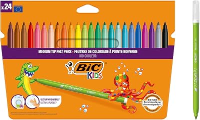 BIC Kids Kid Couleur Felt Tip Pens Assorted 24 pack Cardboard Wallet