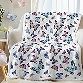 SOULZZZ Garden Purple Butterfly Sherpa Throw Blanket Soft Blankets and Throws Lightweight Plush Butterflies Lovers Gifts for Women Kids Girls (Colorful Butterfly, 50X60 Inches)