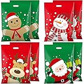 Eaasty 48 Pieces Large Plastic Christmas Gift Bags Bulk 16 x 12 Inch Xmas Treat Candy Goodie Bags with Santa Snowman Elk Gingerbread Man Patterns for Christmas Holiday Party Favor Gift Giving