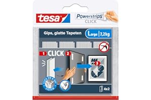 tesa Powerstrips Click - Velcro Adhesive Pads for Clicking on and Off Picture Frames and Wall Decorations No Drilling - Self-Adhesive Velcro Strips with On and Off Click System - Large - 4 x 2 Pieces