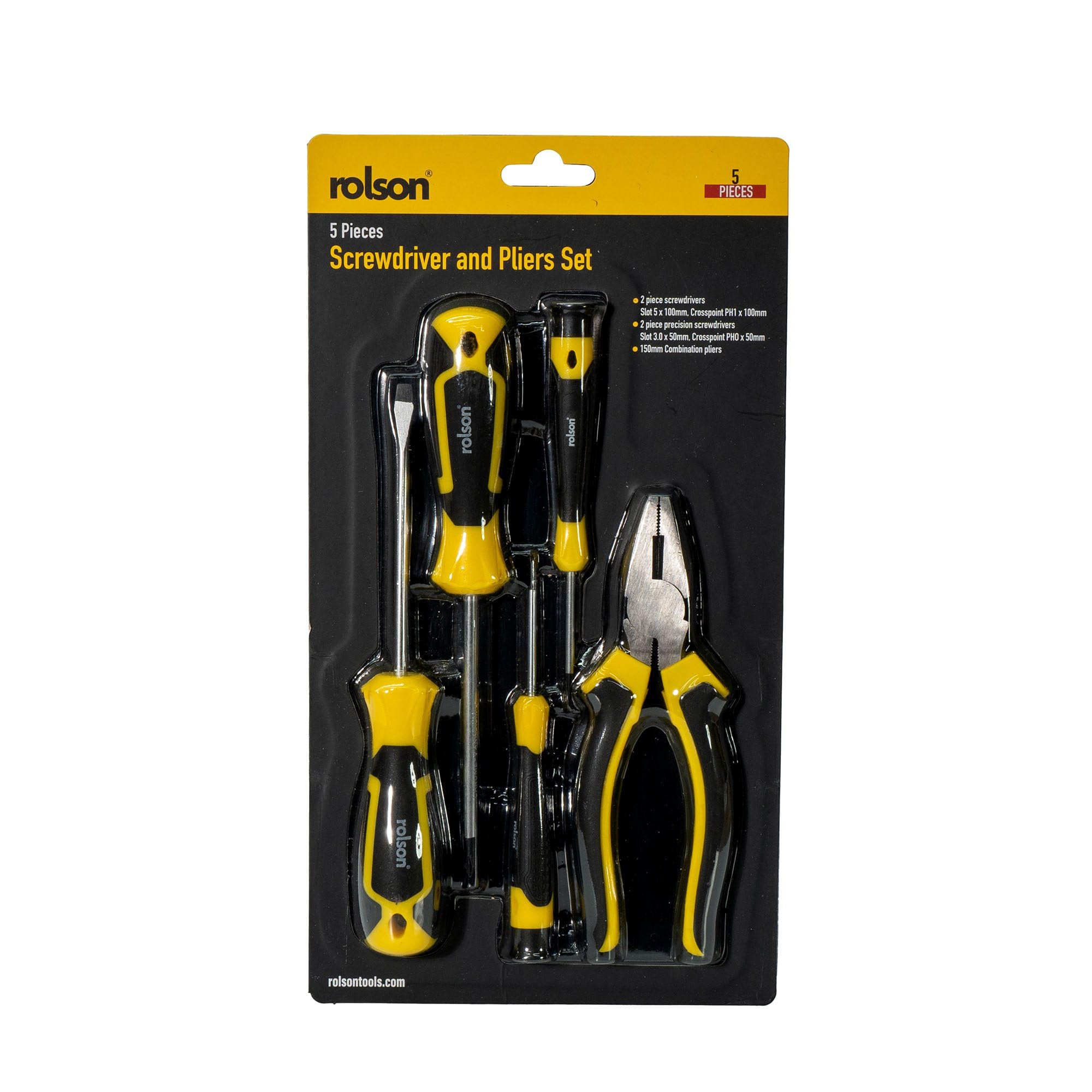 Rolson Screwdriver Pliers Set - 5 Pieces: Flat & Phillips Head Screwdrivers, 150mm Combination Pliers