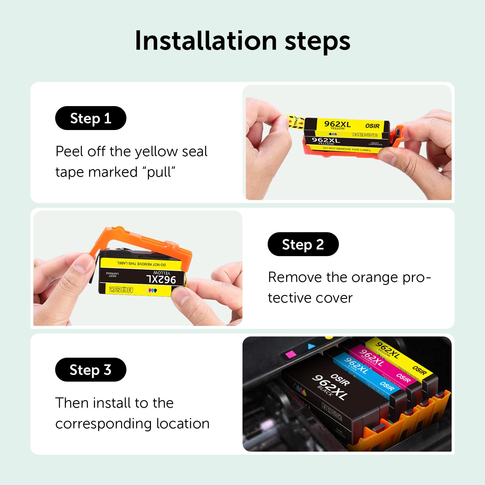 OSIR 962XL Ink Cartridges Combo Pack Compatible for HP Ink 962 962 XL Black and Color High Yield Work with HP OfficeJet Pro 9010 Series Ink Cartridges 9015 9020 9018 9025 Printers (4 Pack)