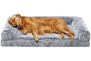 DEBANG HOME Orthopedic Dog Bed for Medium Dogs Breeds, Dog Sofa Beds with Pillow,High Density Egg Crate Foam Dog Beds,Waterproof Deluxe Plush Couch Dog Bed with Removable Washable Cover