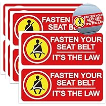 Fasten Seat Belt Labels - 5 Pack 2"x5" Black On Yellow Adhesive Vinyl Safety Signs