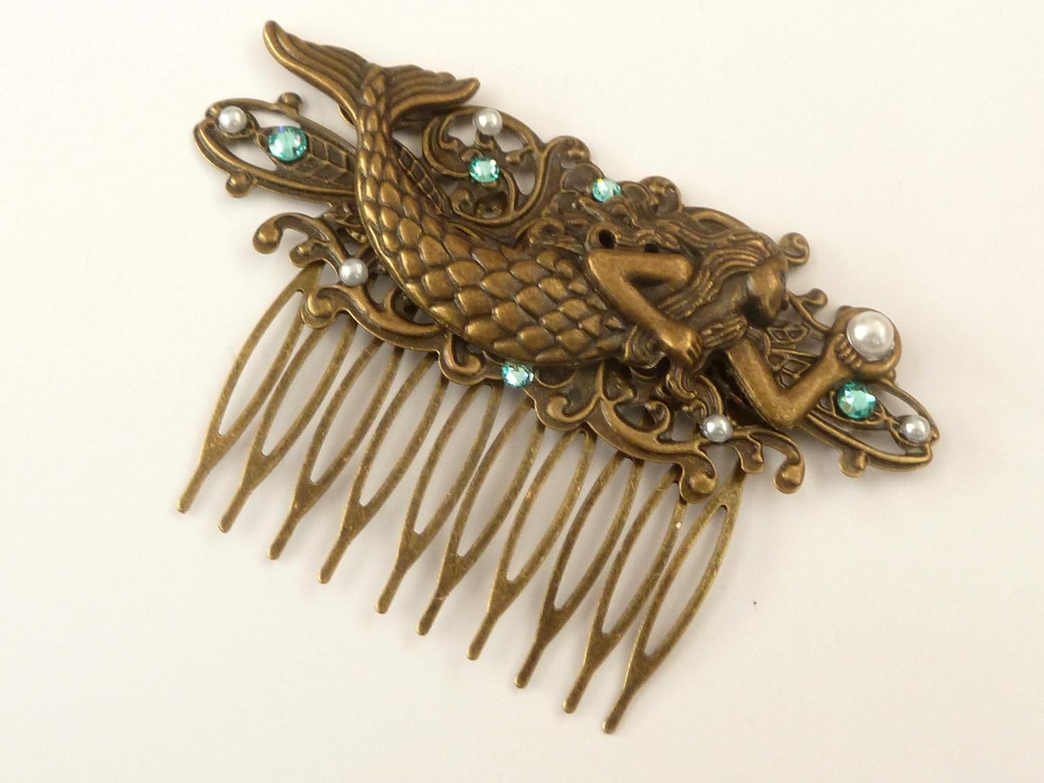 Maritime hair comb with mermaid in bronze turquoise Amazon.co.uk Handmade