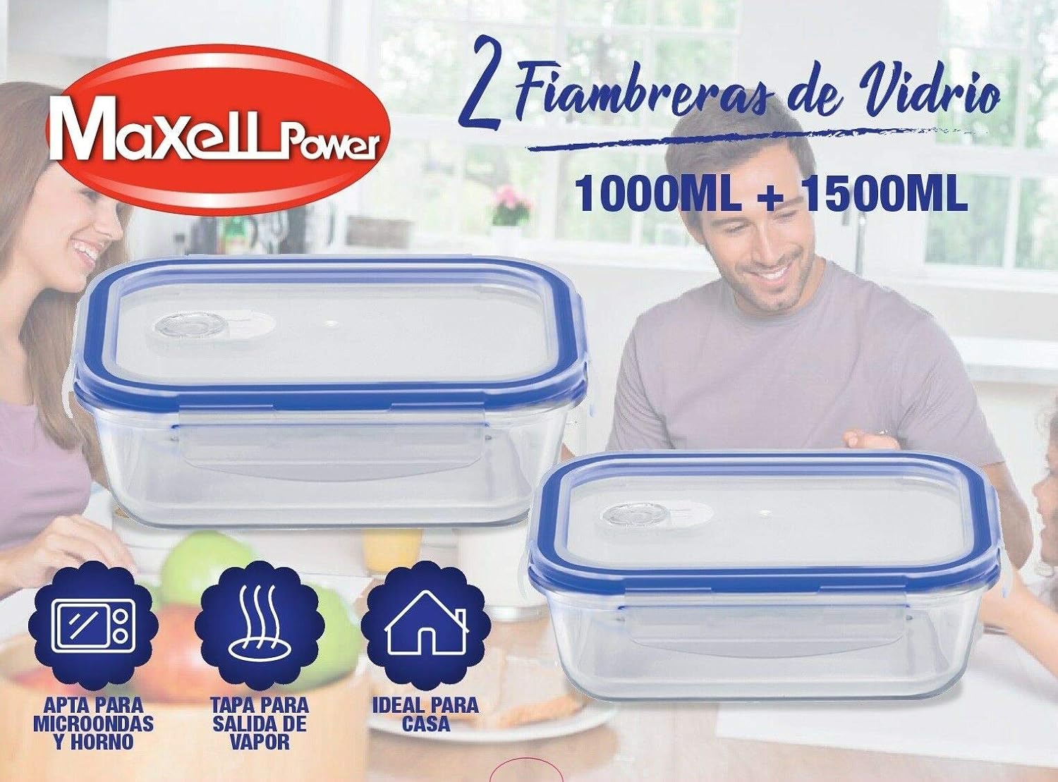 MAXELLPOWER Fiambrera DE Vidrio con Tapa Salida DE Vapor ...