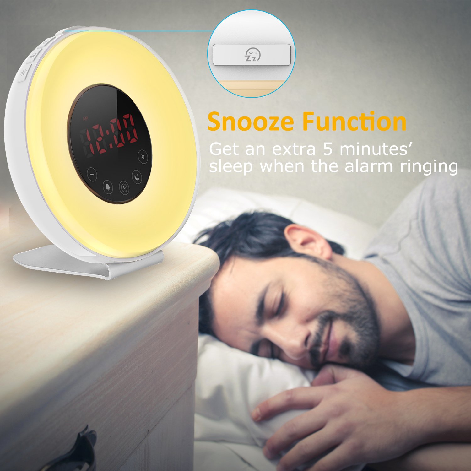 Wake Up Light Alarm Clock,Lobkin Sunrise Simulator Digital Clock with 7 Colors Light,Nature Sounds with FM Radios,Touch Control and USB Charger
