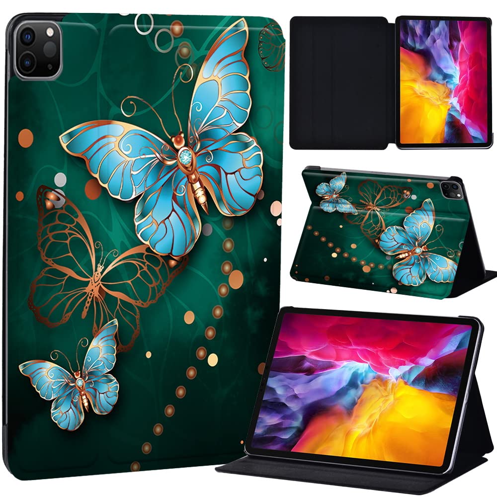 PU Leather + hard shell Ultra slim lightweight Folio Flip Tablet Stand Smart Cover Case Fit iPad Air 4 10.9" (2020) / iPad Pro 11" (2018 2020 2021) (metal butterfly)