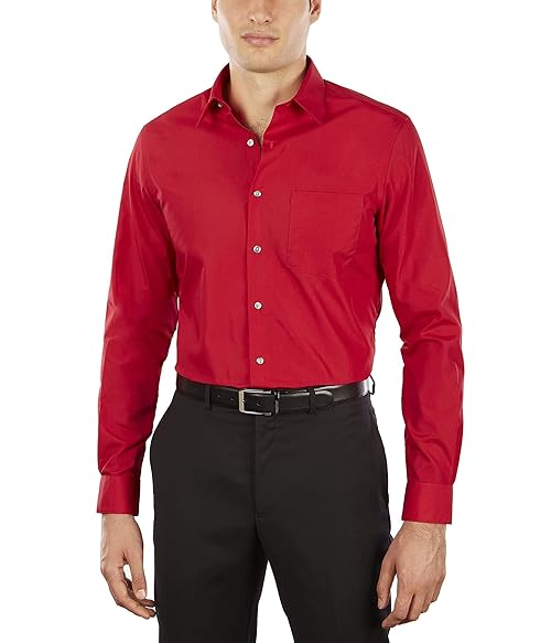 Van Heusen Men's Dress Shirt Fitted Poplin Solid, Flame, 14.5" Neck 34"-35" Sleeve (Small)