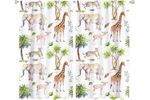 QIONGHAILUANNANSHANGMAOYOUXIANGONGSI Safari Animals Blackout Window Curtains, Watercolor African Jungle Animals and Tree Pattern Rod Pocket Curtains, for Living Room Bedroom 72x63in 2 Panels