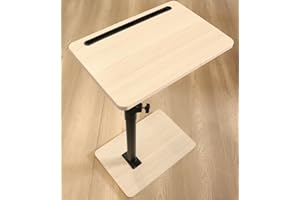 YUHFERA Sofa Armrest Tray Table for Couch - Sofa Side Table for Small Spaces, Oak Snack Tray Table for Bed or Chair with Phone & Tablet Slot, Height Adjustable TV Tray Table