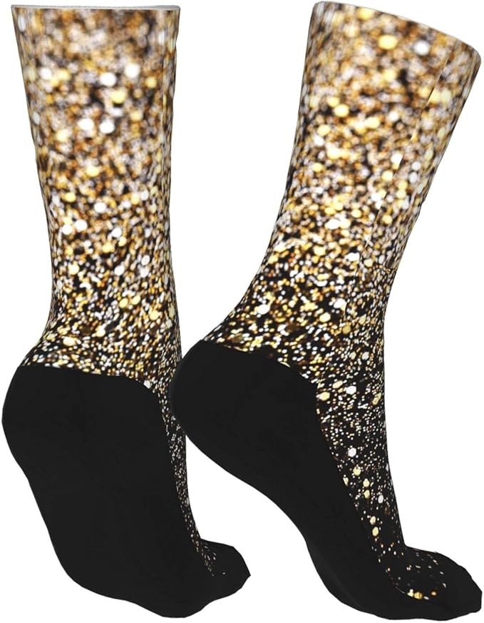 Black & Gold Sparkle Womens Men's Fashion Crew Socks