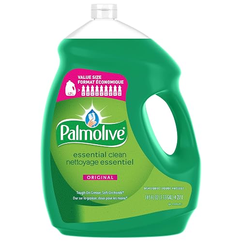 Palmolive Essential Clean Dish Soap, Original Scent 4.27 L - Biodegradable, Phosphate & Paraben Free Liquid Dish Soap - Removes Grease & Grimes from Dishes