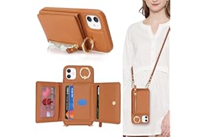 SunYoo for iPhone 11 Case with Card Holder,for iPhone 11 Wallet Case for Women with Strap Crossbody Lanyard Stand Ring,PU Leather Zipper Pocket Phone Cover-Brown