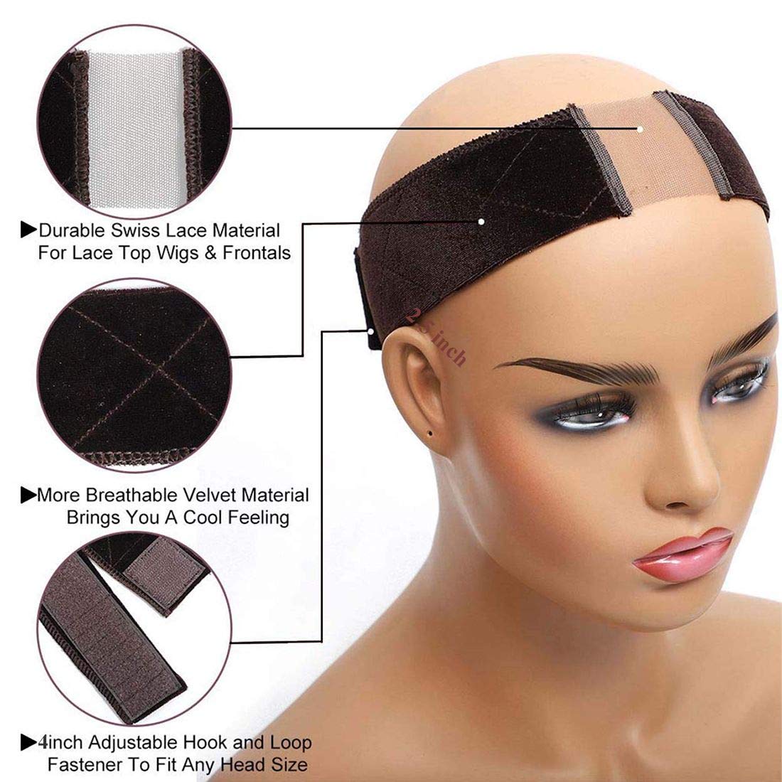 Wig Grip Headbands For Women Non Slip Wig Velvet Bands Breathable, Sweat Uptake And Soft Fashion Wig Grips (Brown) : Beauty