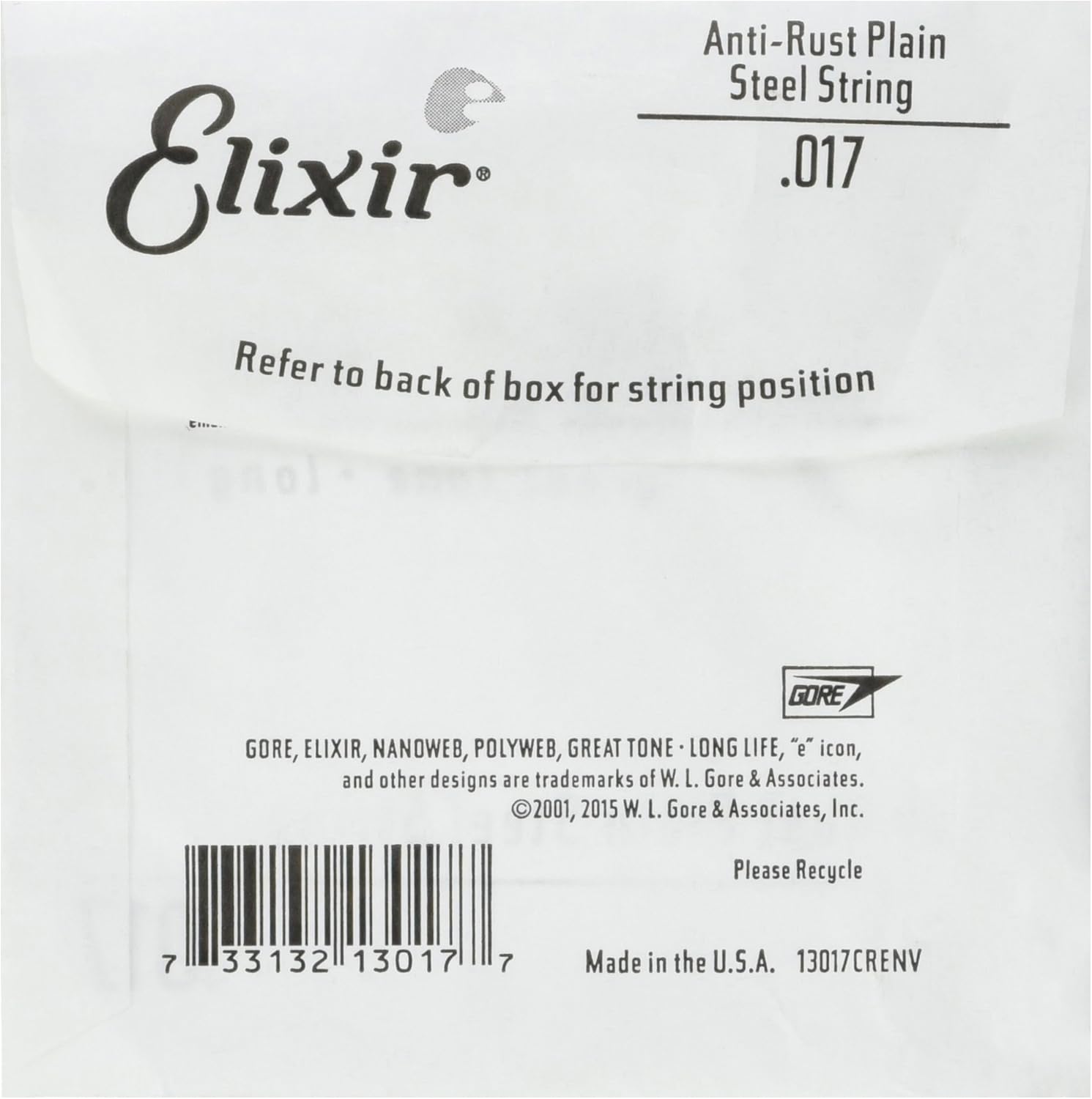 Elixir® Strings Anti-Rust Plated Plain Steel Single String (.017), Grey, Single Plain String (17) - Image 3