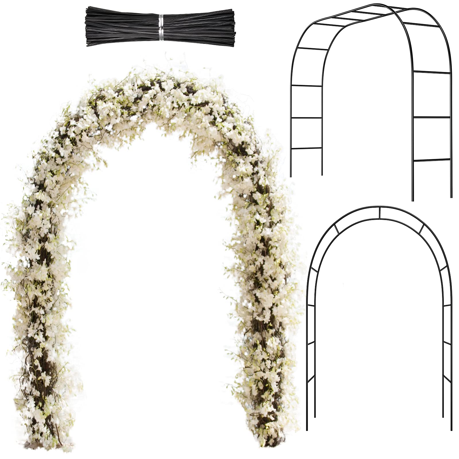 Hotop Wedding Garden Arch Trellis for Climbing Plants 7.8 ft Easily Assemble Metal Wedding Trellis Backdrop Stand with Iron Wires Shade Garden Arch for Outdoor Lawn Bridal Party Decoration(Black)