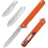 OLITANS G046 Mecha Mini Slim Folding Scalpel with 5pcs #24 and 5pcs #60 G10 Handle with Liner Lock, Utility EDC Pocket Knife with Back Clip（Orange）