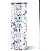 Patelai Mahjong Game Walled Insulated Tumbler 20 oz White Travel Cup Hot304 Stainless Steel Mug with Lid Straw Keep Water Cold Hot for Mahjong Accessories Party Birthday Gifts