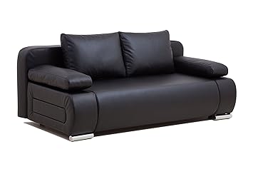 ULM Sofa Schlafsofa, Kunstleder, schwarz, 98 x 200 x 85 cm