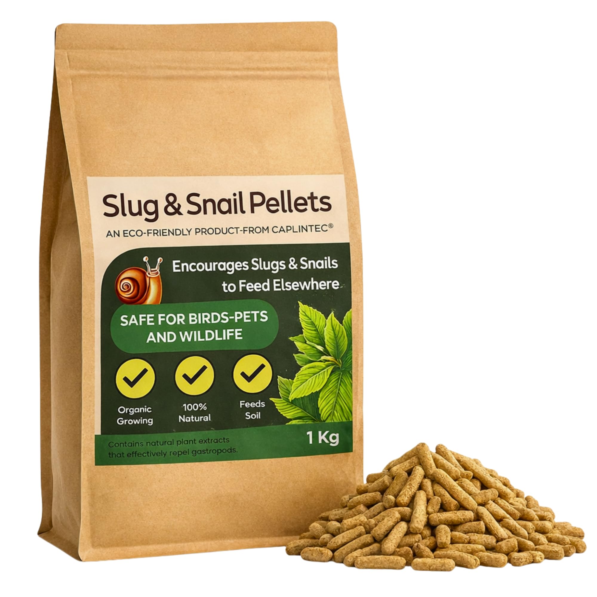CaplinTec Slug and Snail Control Pellets – Organic Slug Repellent and Snail Deterrent, Slug Pellets, Safe for Garden and Pets | No Chemical, Diatomaceous Earth Pest Control, 1 Kg