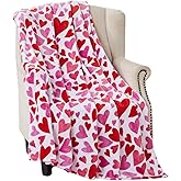 Valentine's Fleece Throw Blanket: 50" x 60" Pink and Red Love Hearts Soft Velour, Accent for Couch Sofa Bed (Pink Red Hearts)