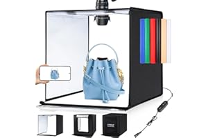 Photo Box, PULUZ 24"x24" Photo Studio Light Box for Photography Portable Large Lightbox Photo Booth Kit with 6 Colors Photo Backdrops-Dimmable 120pcs LED Beads, 5500K Lighting, US Plug
