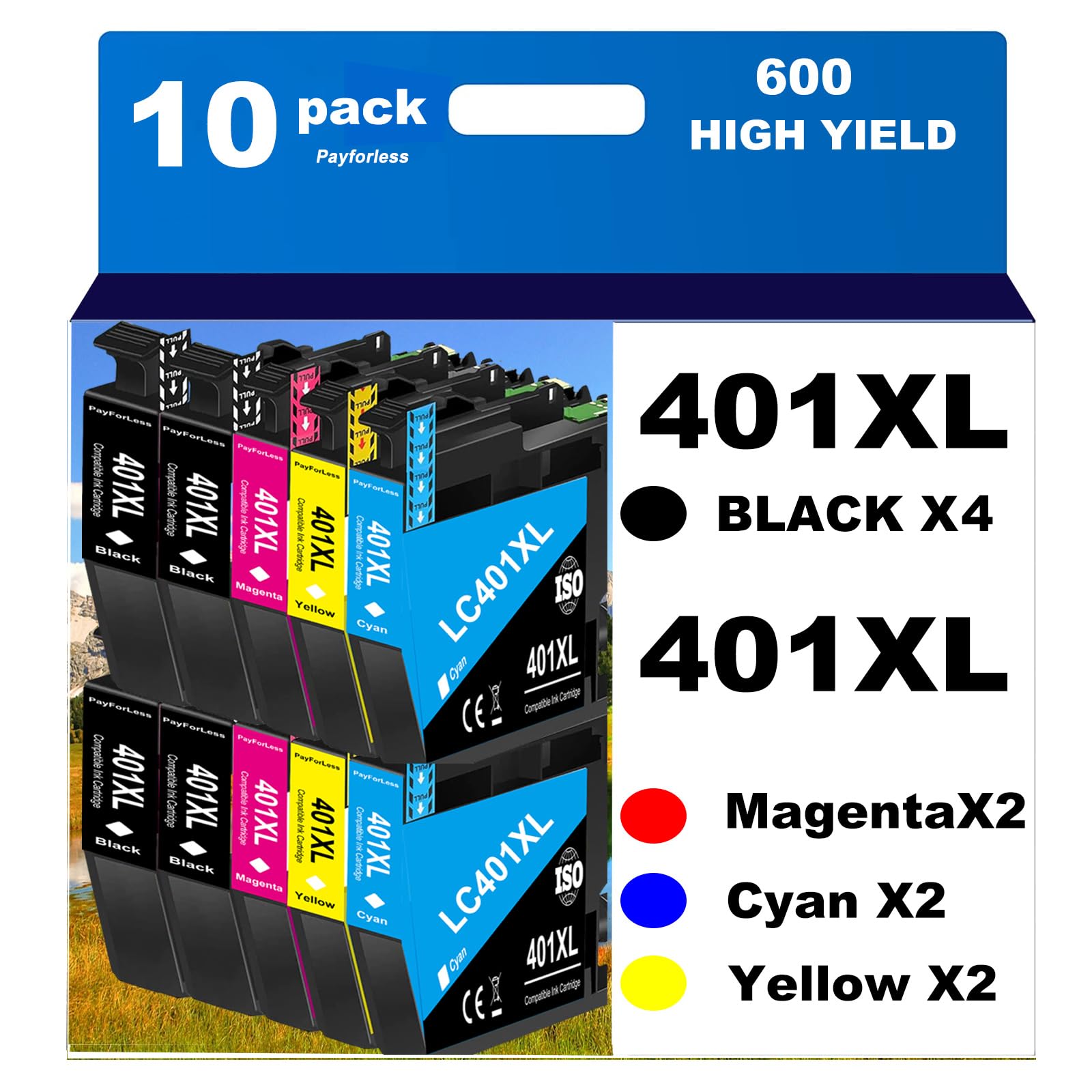 Photo 1 of **Only 8**LC401XL Ink Cartridges for Brother Printer Compatible for Brother LC401 Ink Cartridges for Brother MFC-J1010DW MFC-J1012DW MFC-J1170DW Printer 10 Pack (4 Black, 2 Cyan, 2 Magenta, 2 Yellow)