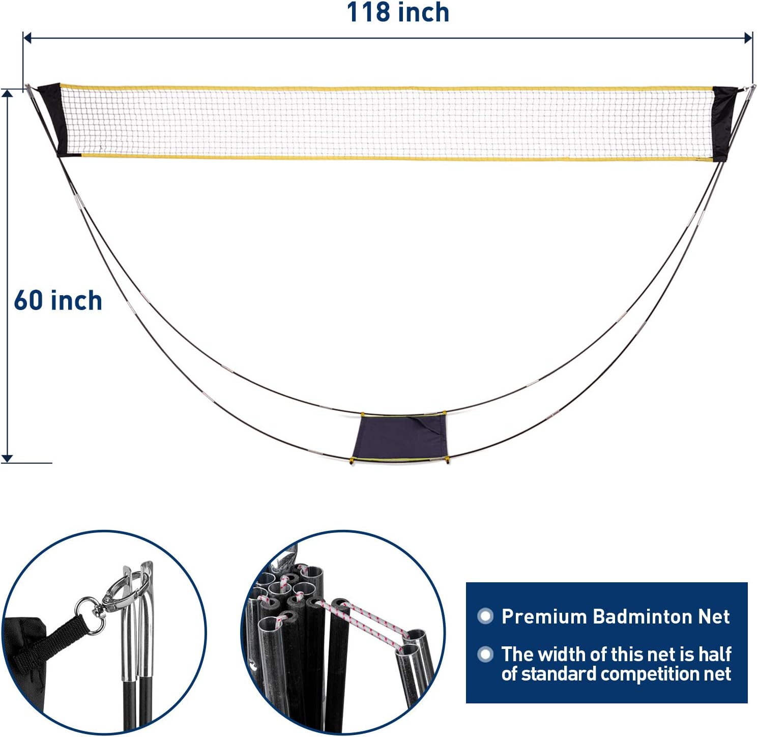 HIRALIY Complete Badminton Set, Badminton Rackets Set of 4 for Outdoor Backyard Games, Includes 1 Portable Badminton Net, 4 Rackets, 12 Plastic Shuttlecocks, 4 Replacement Grip Tapes and 1 Carry Bag : Sports & Outdoors