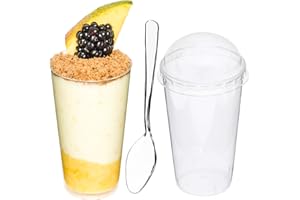 DLux 50 x 3oz Mini Dessert Cups with Lids & Spoons, Shooter - Clear Plastic Parfait Appetizer Cup - Small Reusable Cups for T