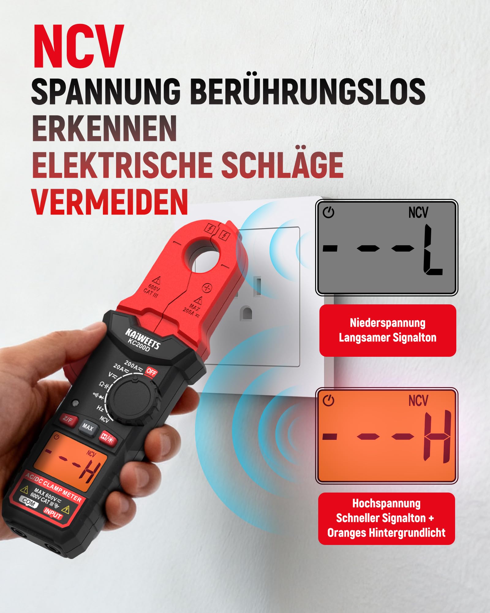 KAIWEETS Stromzange Digital True RMS, Mini Strommesszange AC/DC 2000 Counts NCV Spannungsprüfer Widerstands, Kapazitäts, Dioden, Frequenz für Elektriker, Auto Reparatur & HVAC Wartung 5