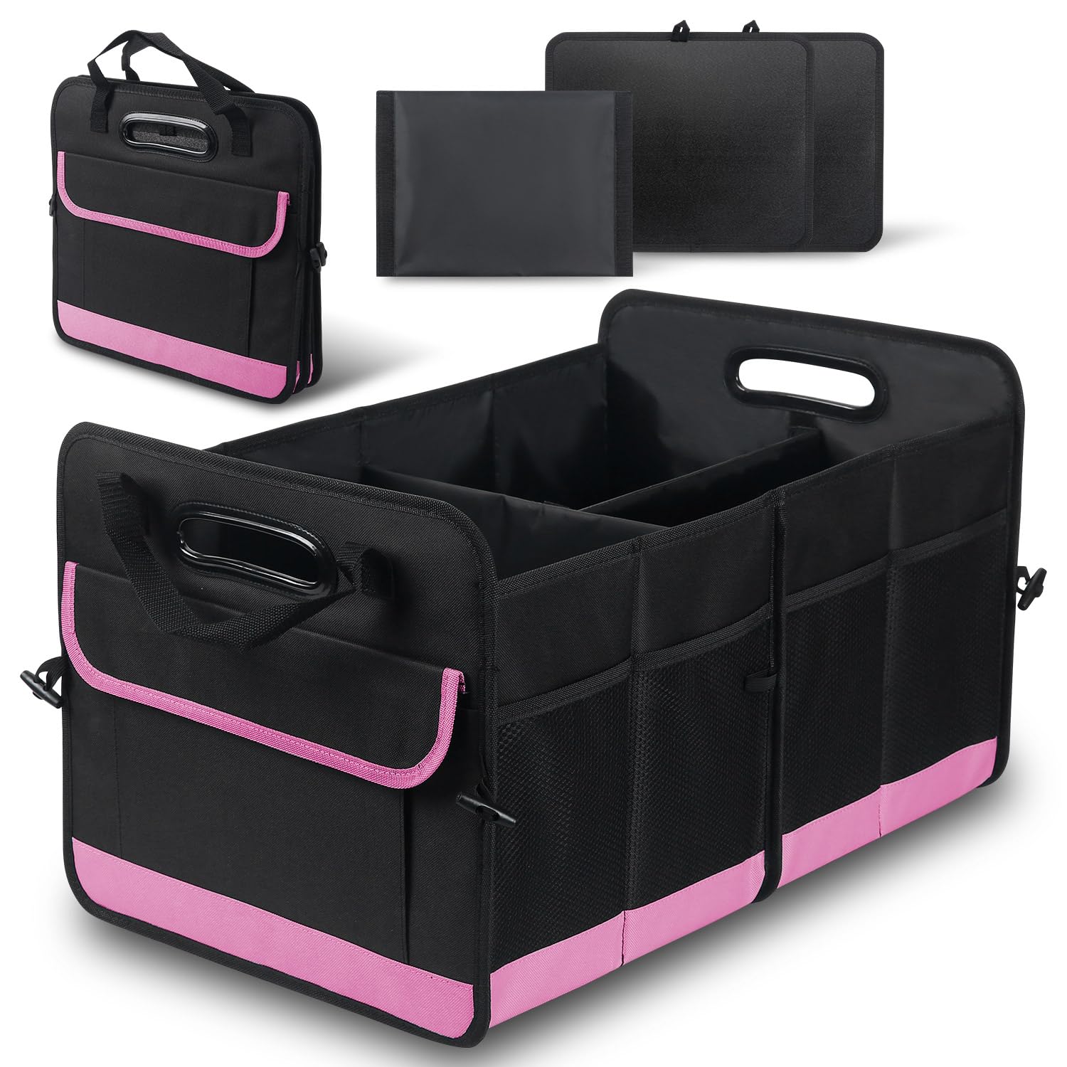Photo 1 of Car Trunk Organizer, 72L Large Capacity Waterproof Auto Storage Organizer with Non-Slip Bottom Strips, Collapsible Cargo Organizer for Suv, Truck, Sedan, Portable Car Accessories for Women Men(Pink)