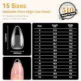 Makartt Short Almond Nail Tips 510pcs 15 Sizes Full Cover False Nails view 4