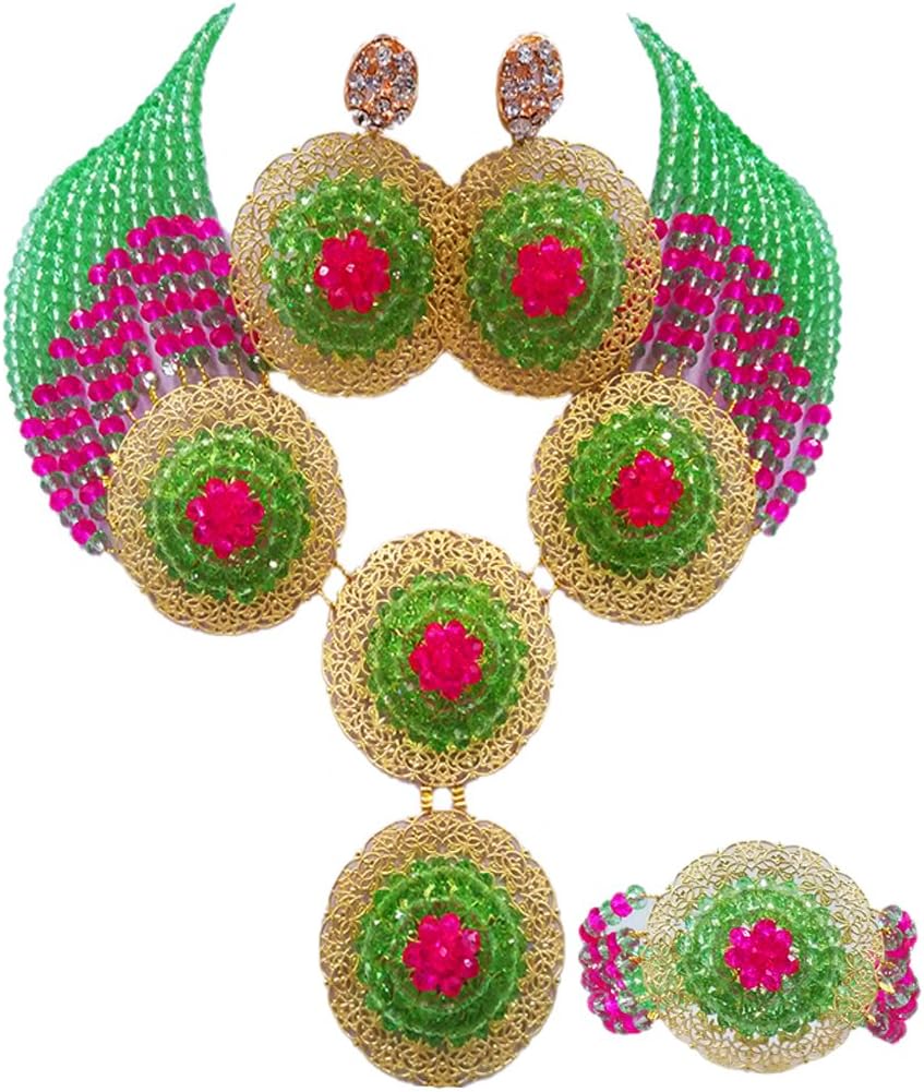 African Beads Jewelry Set Nigerian Wedding Necklace and Earrings for Women