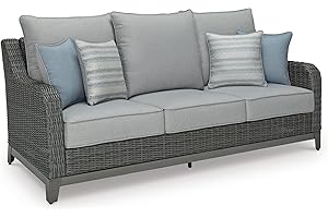 Signature Design by Ashley Outdoor Elite Park Patio Wicker Sofa with Cushion, Gray