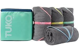 MISSION Tuko Microfiber Beach Towel Set with Water-Resistant Carrying Case for Boating and Swimming (Teal Bag Holder, 60L x 30W, Set of 4)