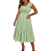 Plus Size Summer Dress 2025 - Sun Boho Casual Beach Spaghetti Strap Eyelet Midi Sundress