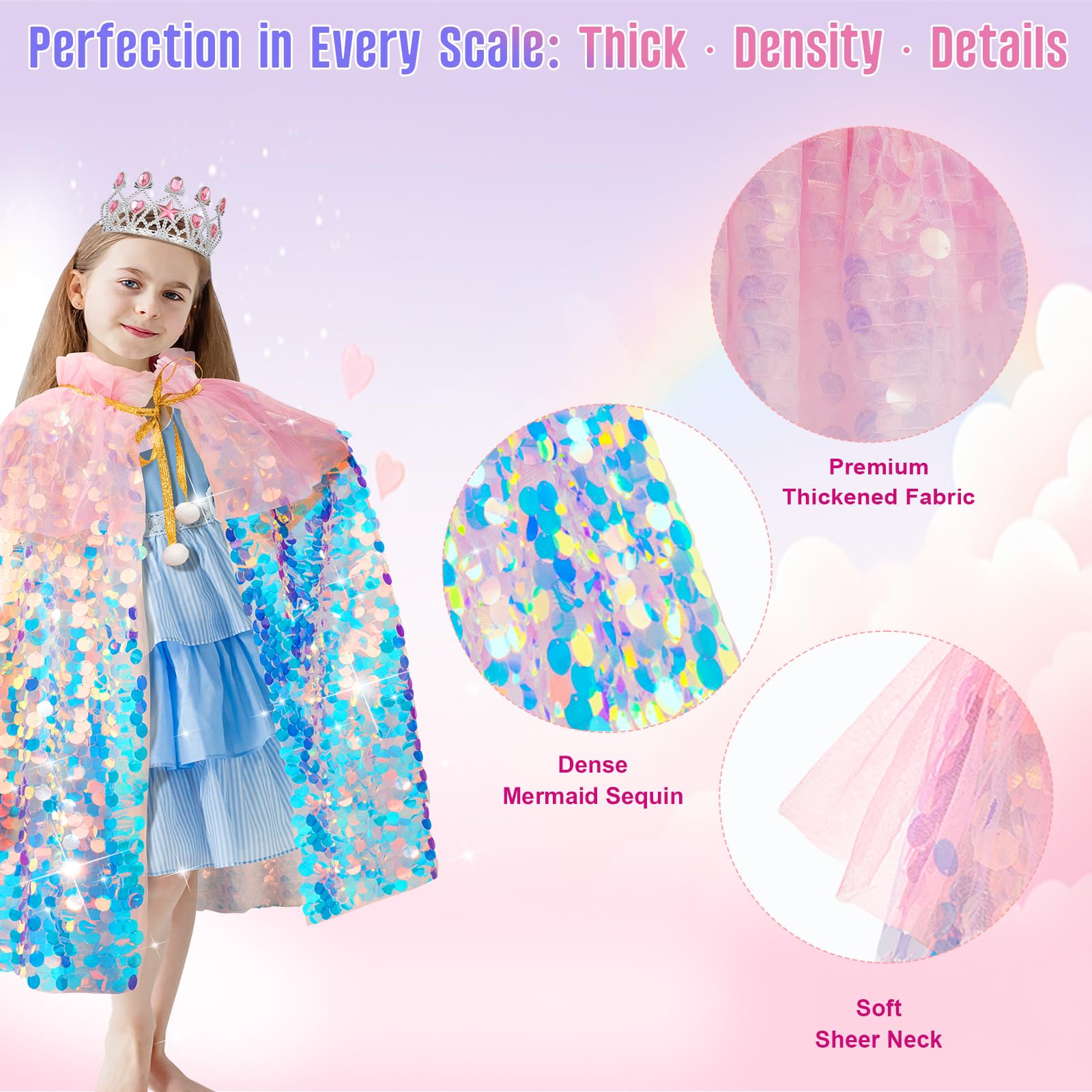 Meland Princess Dress Up for Girls 3-8, 11Pcs Mermaid Cape with Crown, Dress Up Clothes Birthday Gift Toys for Girls Toddlers