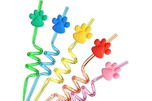 FZR LEGEND 24 Paw Birthday Party Supplies Paw Print Drinking Straws with 2 PCS Straws Patrol Cleaning Brush for Pet Dog Puppy Pals Cat Birthday Decorations Favors