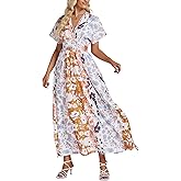 LYANER Women's Summer Floral Boho Print Deep V Neck Batwing Short Sleeve Beach Long Dresses