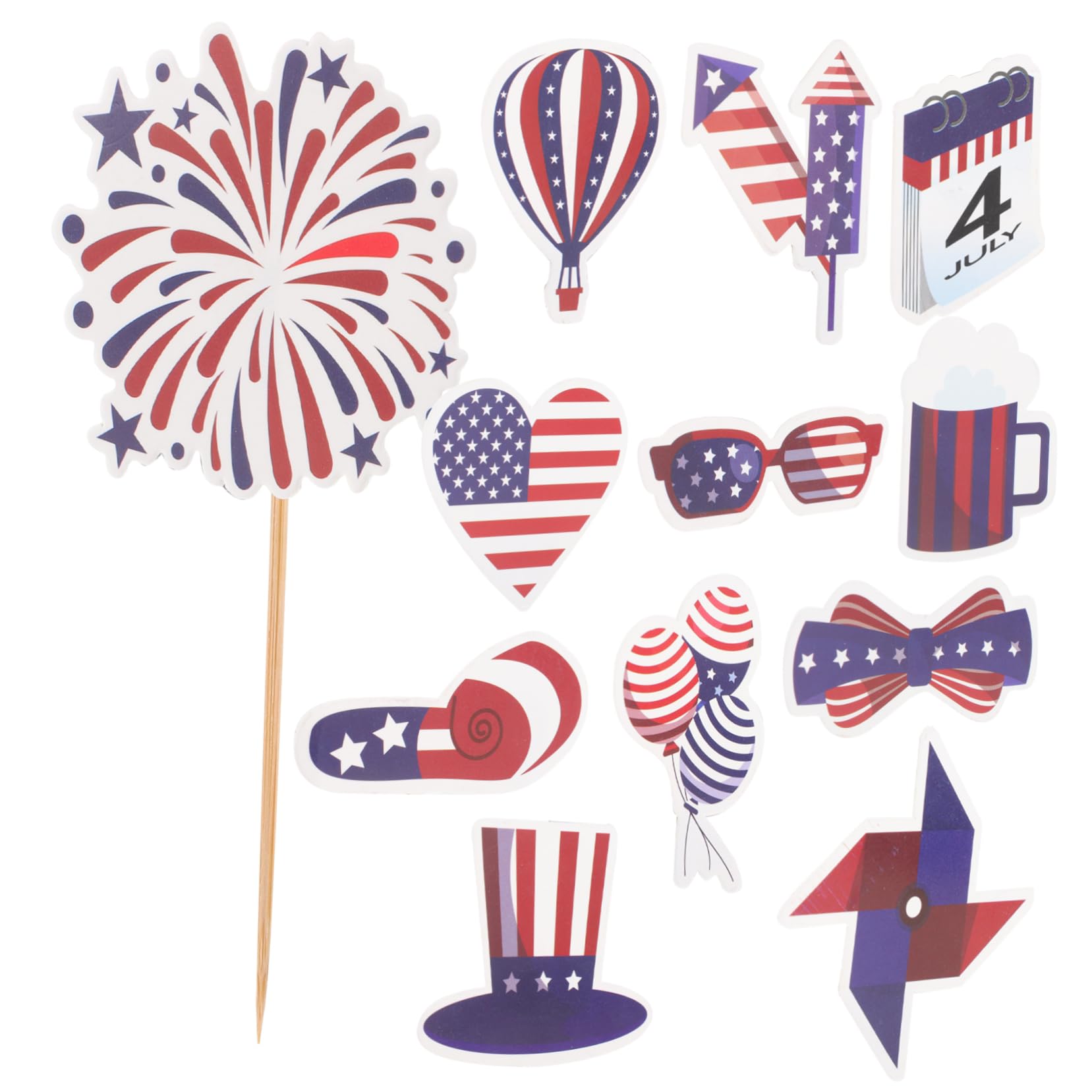 SEWOART 12Pcs Independence Day Cupcake Toppers Decorative Cake Picks for July Celebrations Non-Edible Paper and Wood Material for Cakes Cupcakes Ice Cream and Desserts
