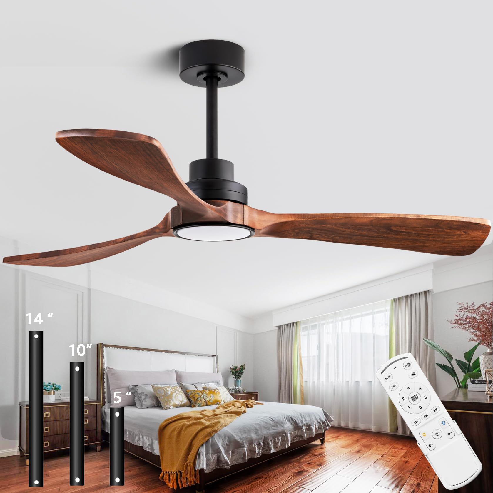 Photo 1 of **COLOR IS BLACK**dearnow 52” Ceiling Fans with Remote Control/Dimmer and Color Reduction with 3 Solid Wood Fan Blades, Ceiling Fan can be Used Indoors and Outdoors for Living Room, Dining Room, Pavilion Yard.