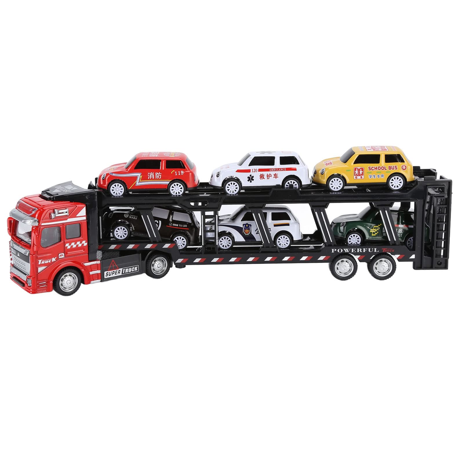 HELEVIA Carrier Truck Toy Model Alloy Detachable Six Car Kids Transport Truck Simulation Model (Red)