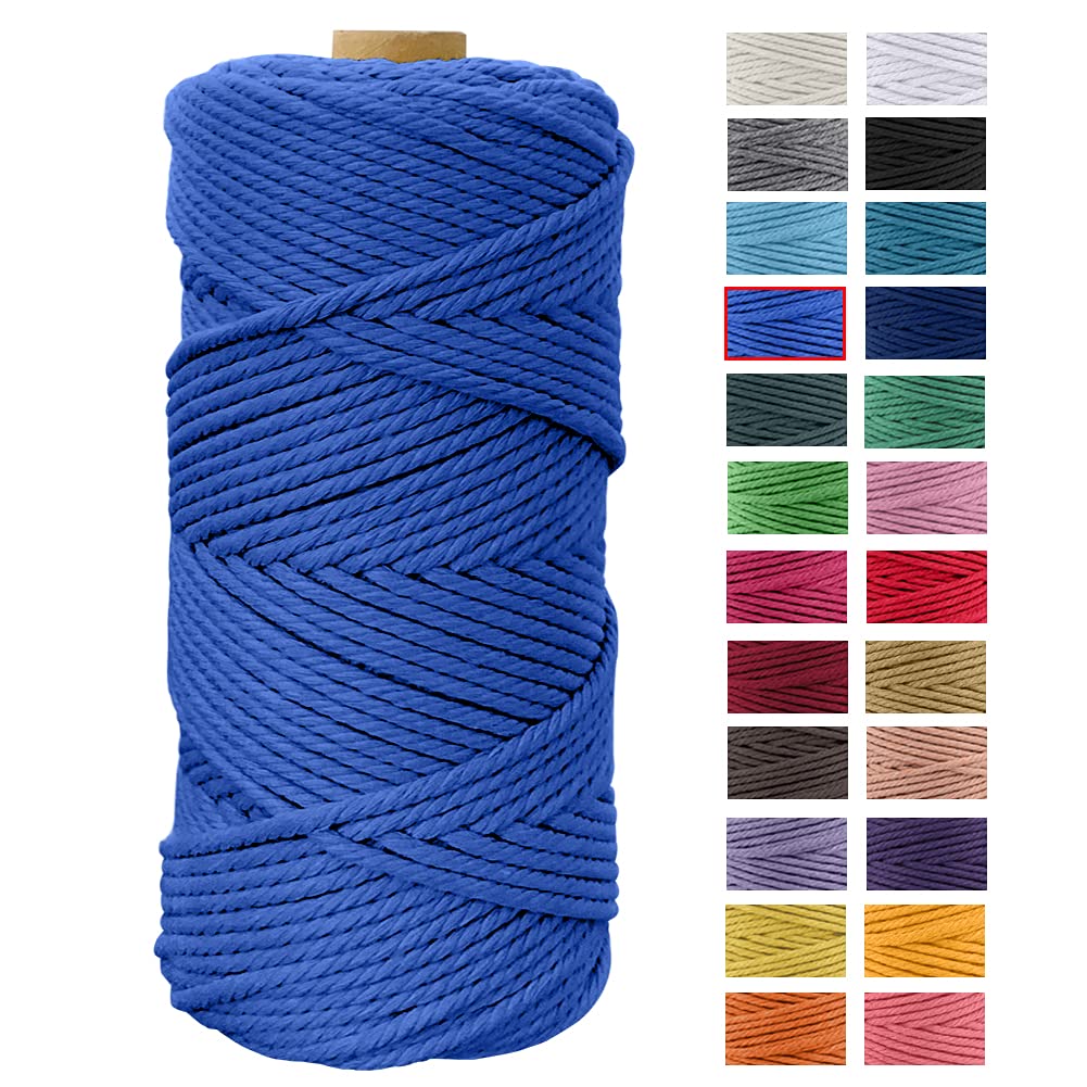 Macrame Cord 4mm x 109 Yards, JeogYong Thick Natural Cotton Cord Yarn Thread, 4-Strand Twisted Spool Twine String Cotton Rope for DIY Crafts, Wall Hangings, Plant Hangers, Home Decorations (Blue)