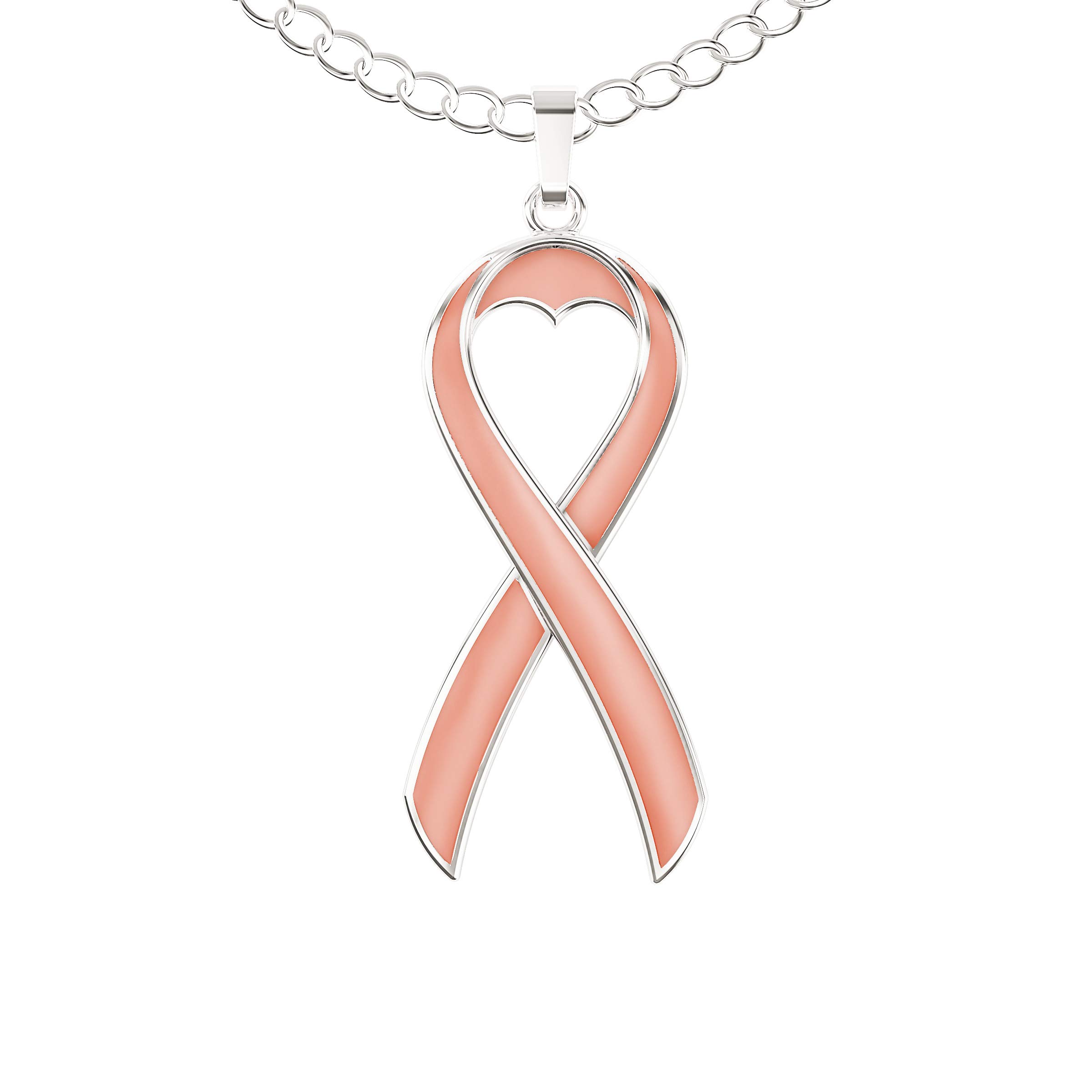 Happy Kisses Cancer Awareness Necklace - Ribbon Pendant, “Together We are Tougher Than Cancer” - Gift for Women, 18", Metal, No Gemstone