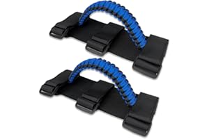 ROMASO Roll Bar Grab Handles for ATV & UTV Roll Cage Grab Bar Handle Adjustable Soft Paracord Handles for 1.5"-2" Bars,2 Pack (Black&Blue)